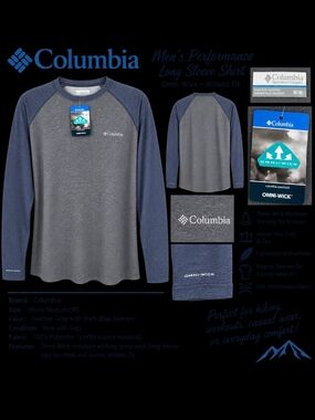 Columbia Men's Heather Gray with Navy Long Sleeve Raglan Performance Tee